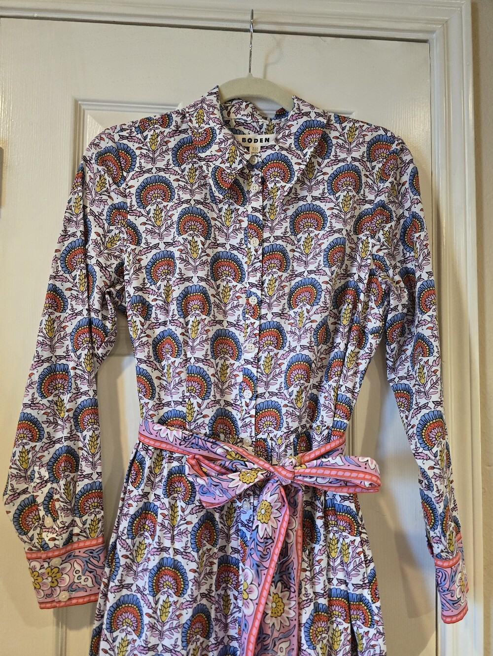 Boden Cotton Flo Cotton Midi Shirt Dress Passion Bud Size 8 - Picture 5 of 11